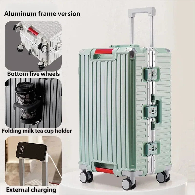 valise de voyage multifonctionnelle pour étudiants et professionnels, avec cadre en aluminium, serrure à combinaison, porte-gobelet et roues silencieuses multidirectionnelles