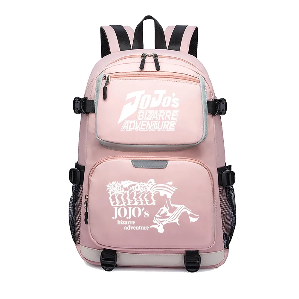 jojo's bizarre adventure – sac à dos de voyage dessin animé, grands sacs d'école imperméables pour femmes, sac à dos rose avec port usb pour ordinateur portable