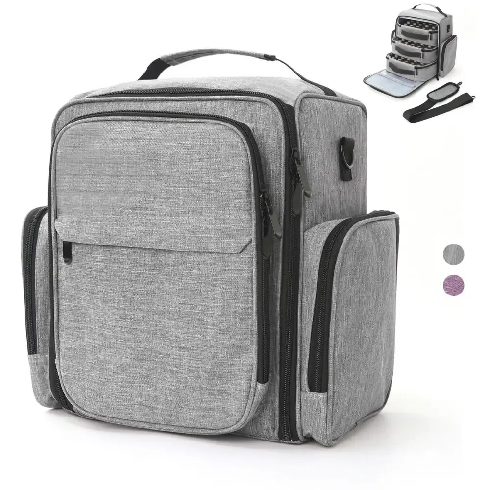 organisateur voyage polyester gris texturé compartiments zips noirs choisir organiser maquillage cosmétiques transport sécurité usage personnel modulable detachable antichoc capacité grande