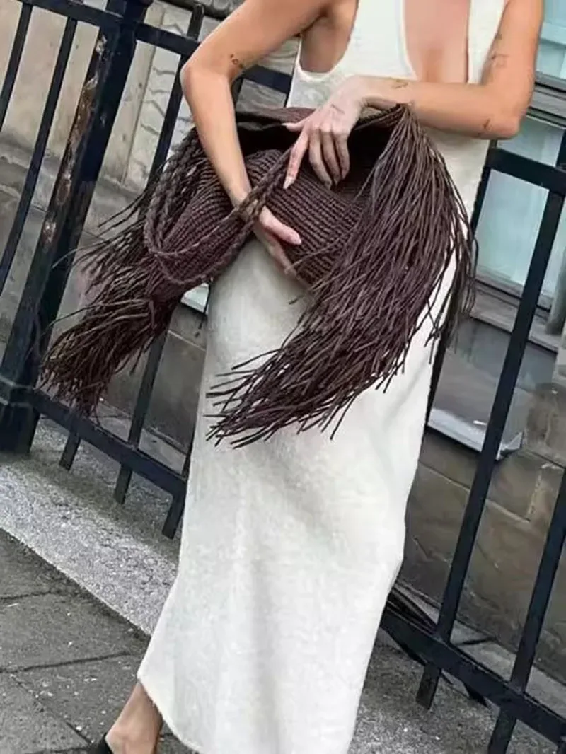 décontracté gland tissé femmes sacs à bandoulière à la main frange dame sacs à main été plage grand sac fourre-tout grand shopper sac à main pour les vacances