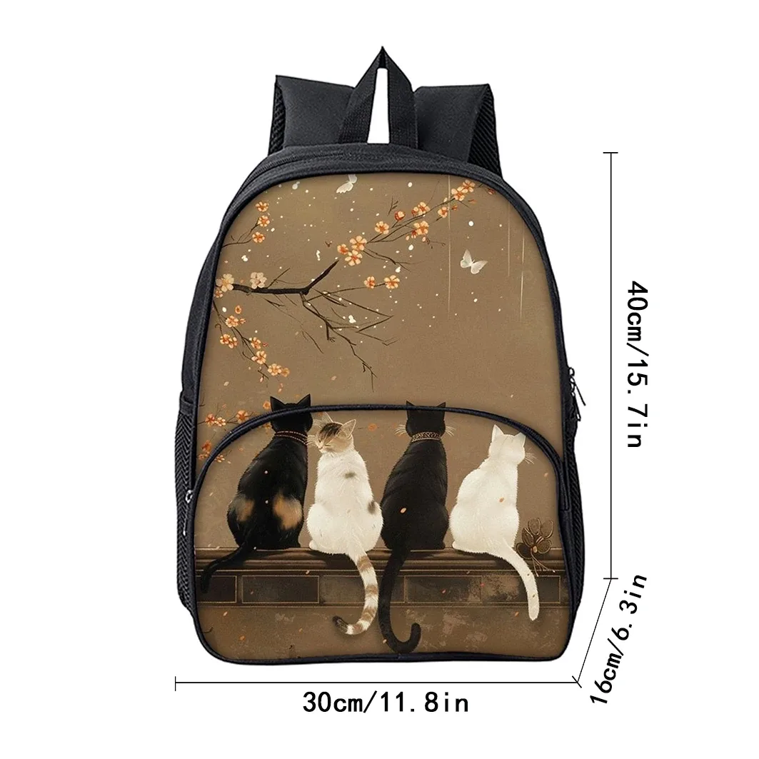 Sac à dos scolaire mignon pour garçons et filles, motif chat de dessin animé 2D, avec poche avant tendance, fermeture éclair, imperméable, idée cadeau idéale