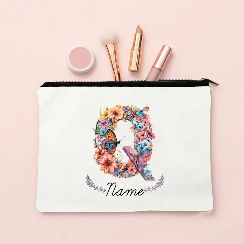 pochette de maquillage personnalisée avec initiale et nom pour femmes, sacs à cosmétiques a-z, trousse de toilette de voyage pour filles, cadeau de mariage ou d'anniversaire pour elle