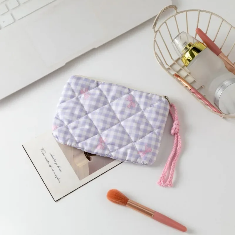 sac à cosmétiques avec nœud mignon, sac à cosmétiques à fermeture éclair pour femmes, petit étui de rangement pour rouge à lèvres, trousse de maquillage, sacs pour cartes de voyage pour dames