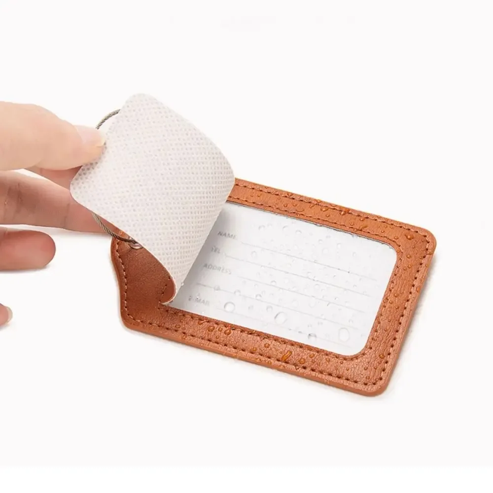 étiquettes de bagage en cuir avec boucle de câble métallique anti-perte, couverture de protection de la vie privée, étiquette de bagage polyvalente, passe d'embarquement étanche
