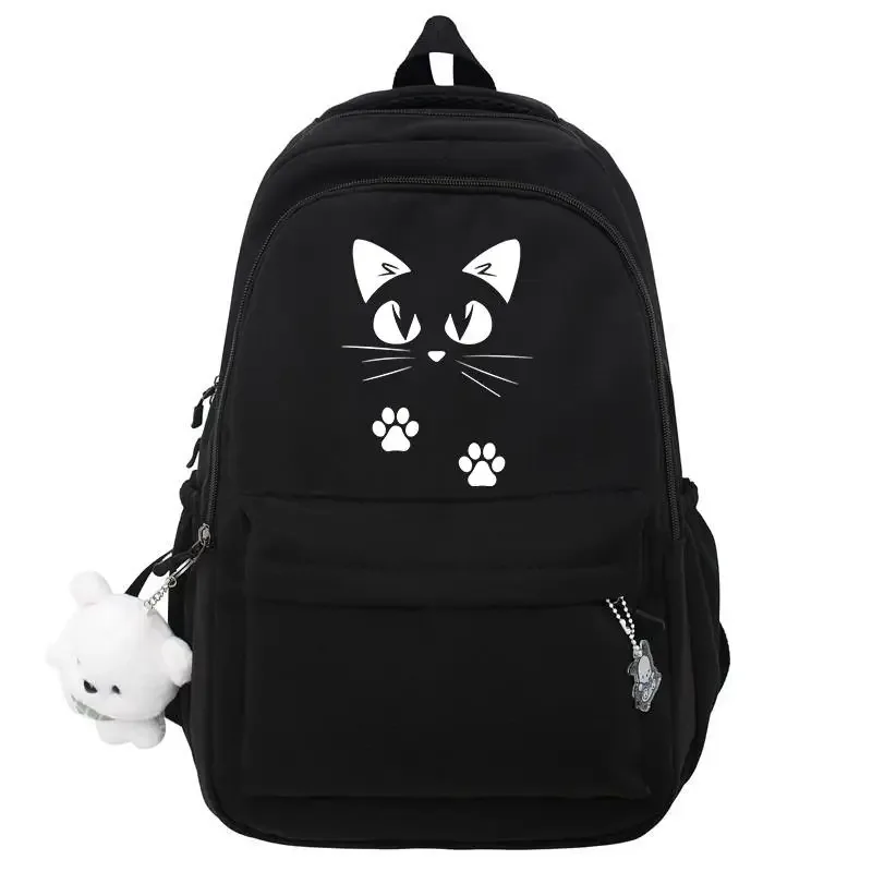 sac dos nylon noir dessin animé chats ours bandoulière arquée compartiment intérieur voyage école adolescents femmes hommes