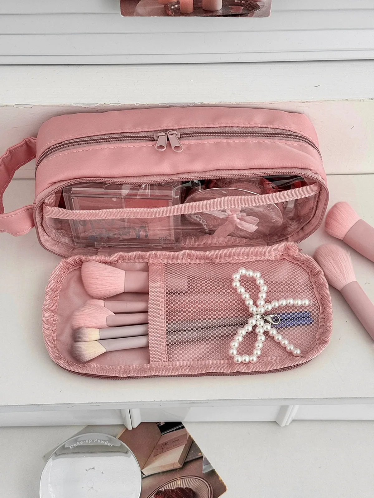 sac de toilette noir airfriend, sac de maquillage de luxe pour voyage avec poignée, sac de maquillage pour femmes, grande pochette de rangement pour articles de toilette, vente en gros