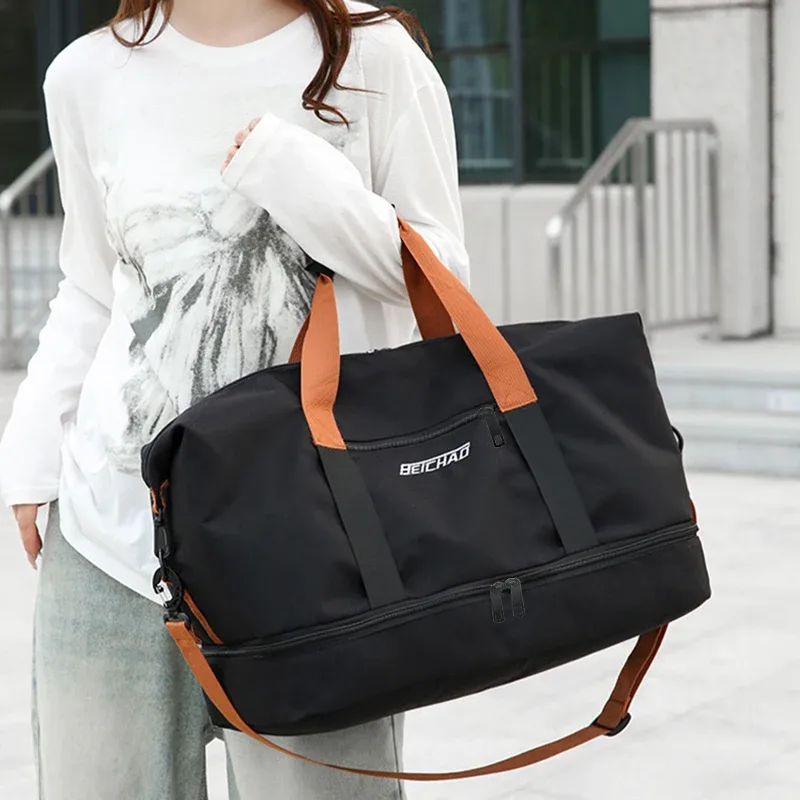 sac de voyage de grande capacité, conception de séparation sèche et humide, sac de sport pliable et étanche, compartiment à chaussures, idéal pour les activités de plein air