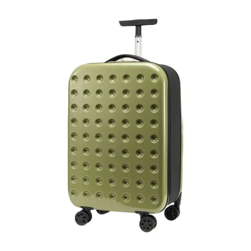 sac voyage polochon plastique dur crème points noirs roulettes poignée télescopique bandes noires grande taille