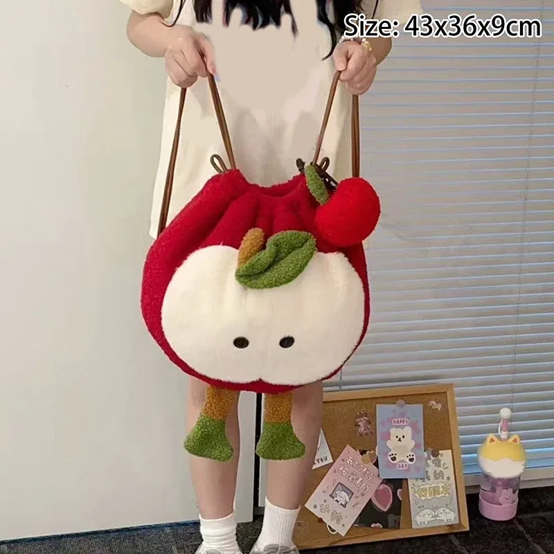 sac dos nylon pomme mignonne rouge blanc peluche grande capacité usage voyage école shopping cadeau enfant