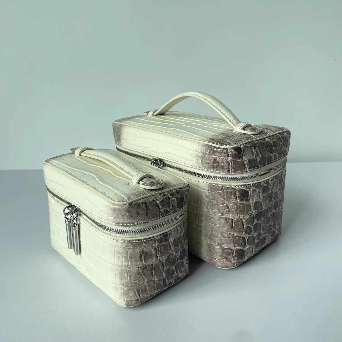sac de toilette en cuir de vache de l'himalaya à motif crocodile, nouveau sac de rangement pour bijoux de grande capacité, sac de maquillage portable en cuir véritable