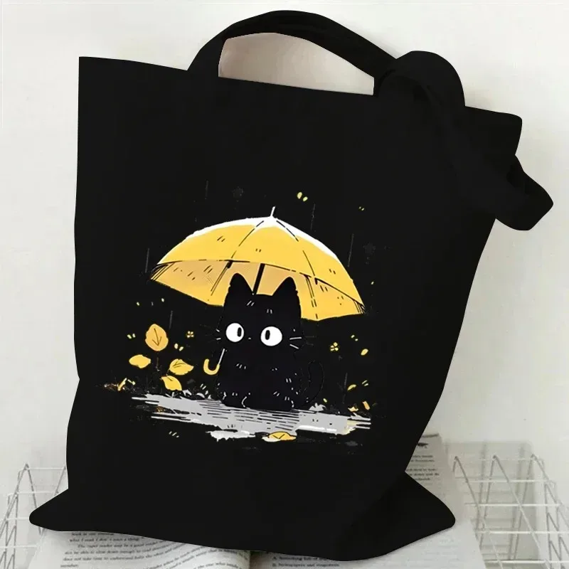 Sac fourre-tout en toile imprimé chat, motif chat de dessin animé mignon, sac à bandoulière pour les courses quotidiennes, pour les amoureux des animaux de compagnie, Bolso Grande Mujer