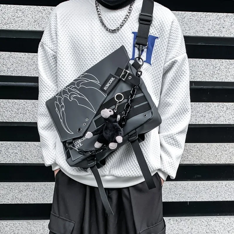 sac à bandoulière hip hop punk techwear pour hommes et femmes, sac d'école étanche multifonction, sac de messager pour ordinateur portable de voyage à démarrage unique