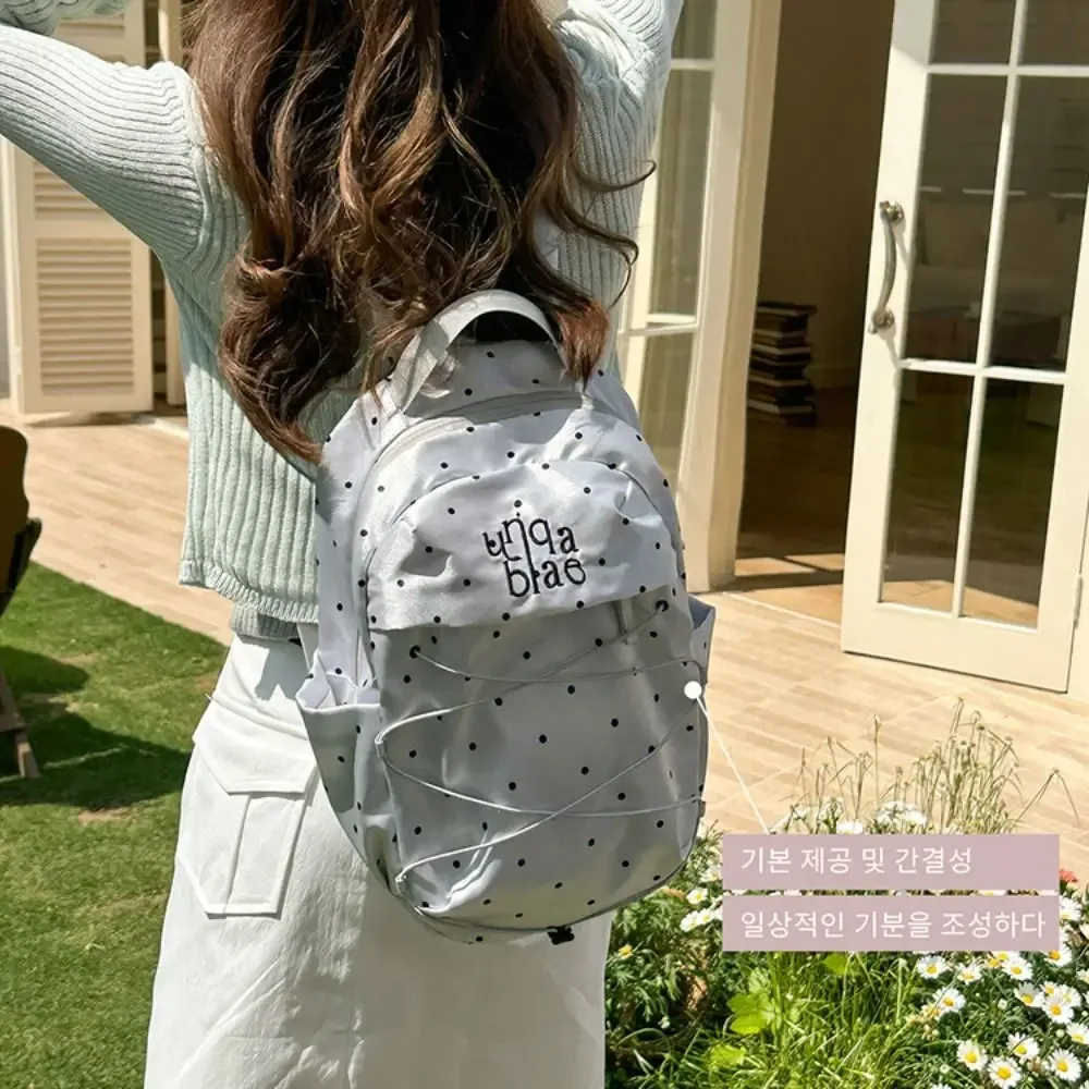 sac à dos à pois doux style millennial y2k en nylon avec cordon de serrage, sac à dos minimaliste grande capacité pour étudiant, cadeau