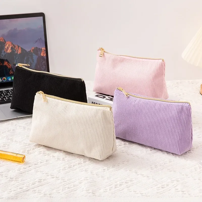 nouveau sac à cosmétiques en velours côtelé pour femmes, trousse de maquillage de grande capacité, trousse à pinceaux de maquillage, organisateur de voyage, trousse de toilette, trousse à crayons pour étudiants