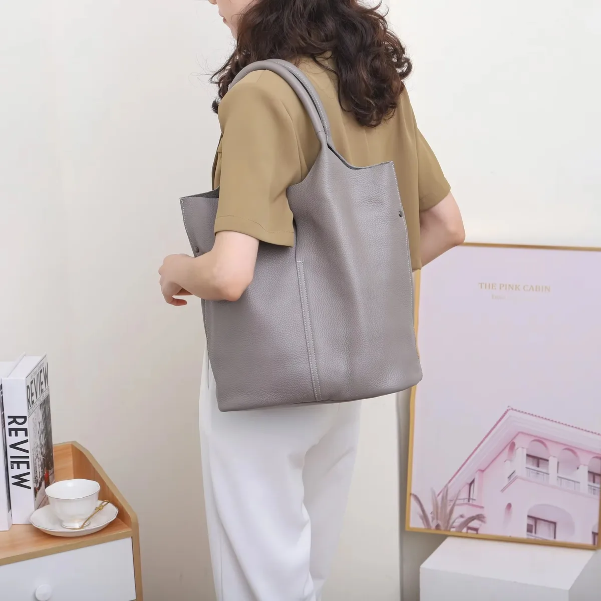 sac à main en cuir véritable pour femmes, fourre-tout de banlieue en cuir de vache souple, fourre-tout à bandoulière, grand sac seau de luxe de styliste