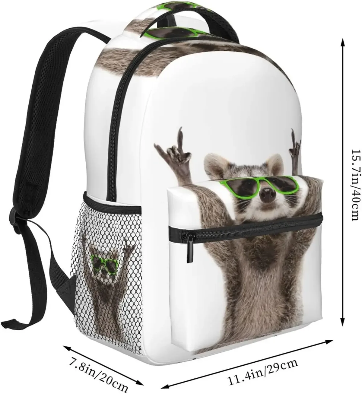 sac à dos drôle vert raton laveur avec poches, sac à dos pour ordinateur portable, sac à dos pour le travail, les affaires et les voyages, sac à dos décontracté