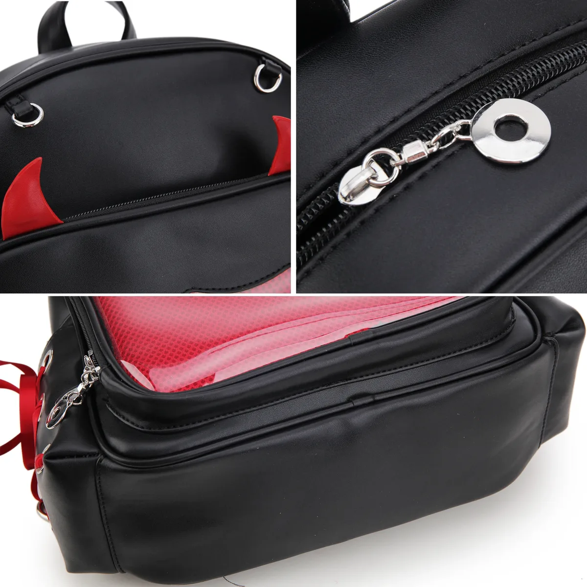 sac à dos gothique ita de grande capacité avec poche transparente pour femme, présentoir d'insigne, punk, de jour, cosplay, 3 voies