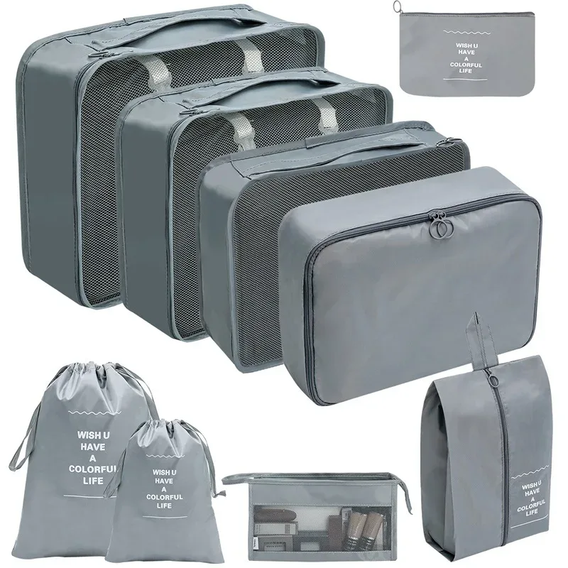 7/8/9 pièces nouvel ensemble organisateur de voyage sacs de rangement grande capacité valise stockage bagages vêtements tri organisateur ensemble pochette à chaussures