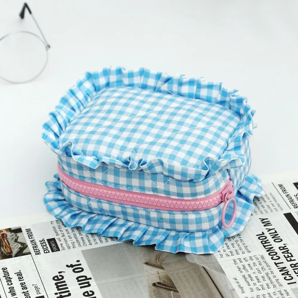sac de maquillage portable, design matelassé, motif à carreaux, sac de rangement pour pinceaux de maquillage avec fermeture éclair, sac de toilette multifonctionnel pour les voyages