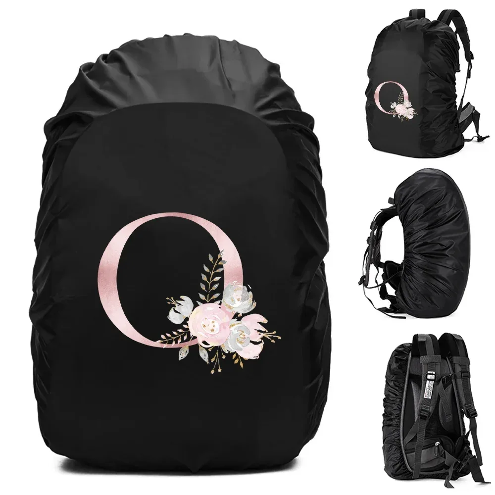 housse de pluie imperméable pour sac à dos 20-70l, motif fleurs roses et lettres, pour sports de plein air, cyclisme, sécurité, mode, camping, randonnée