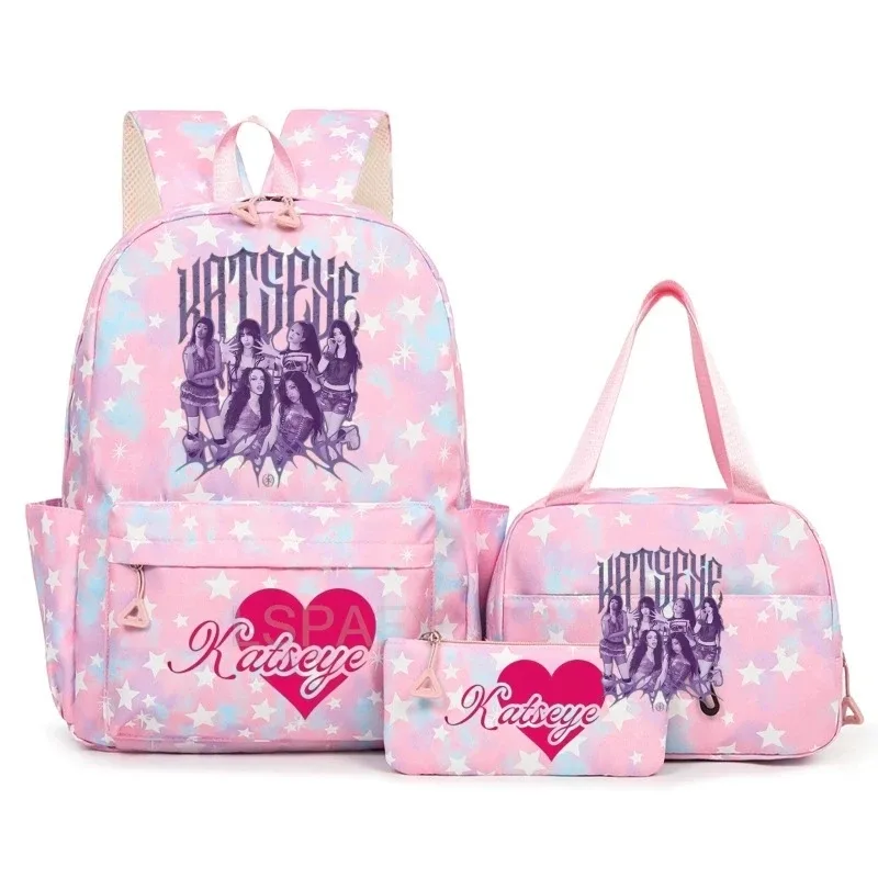 sac à dos amusant katseye pour adolescents, sac de voyage à double bandoulière, sac à crayons, sac à déjeuner, sac à livres décontracté pour étudiants, sac d'école pour filles, grande capacité, mochila