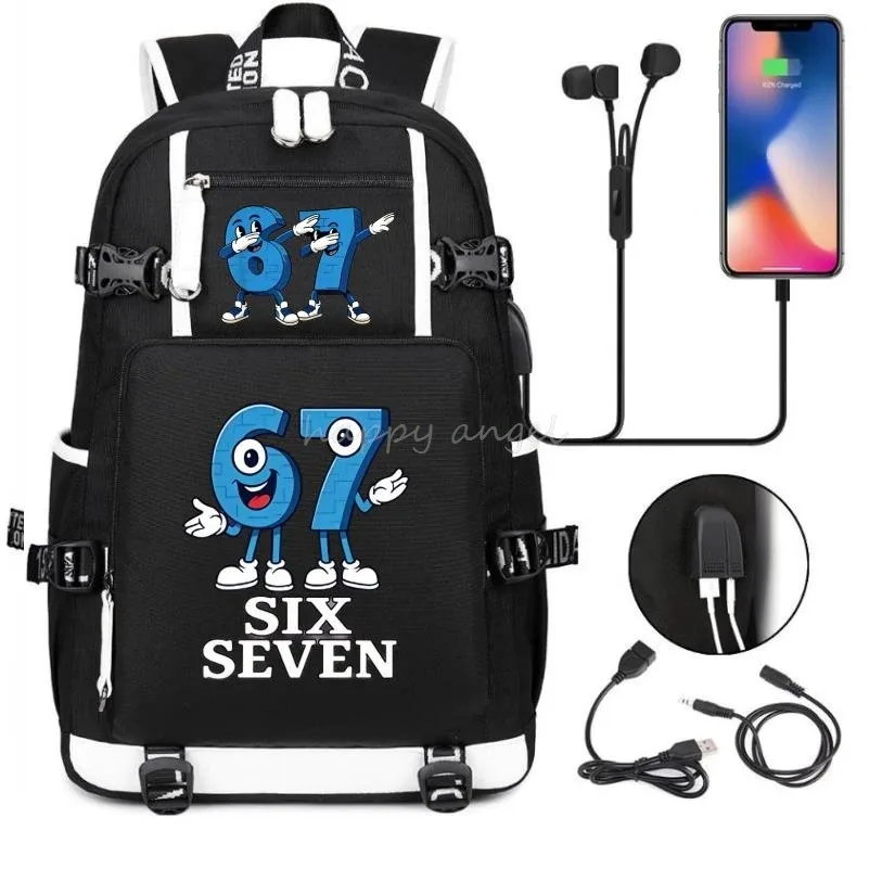 nouveau voler un cerveau imprimer usb garçons 67 six sept livre sacs grande capacité adolescents cartables femmes hommes ordinateur portable voyage sac à dos
