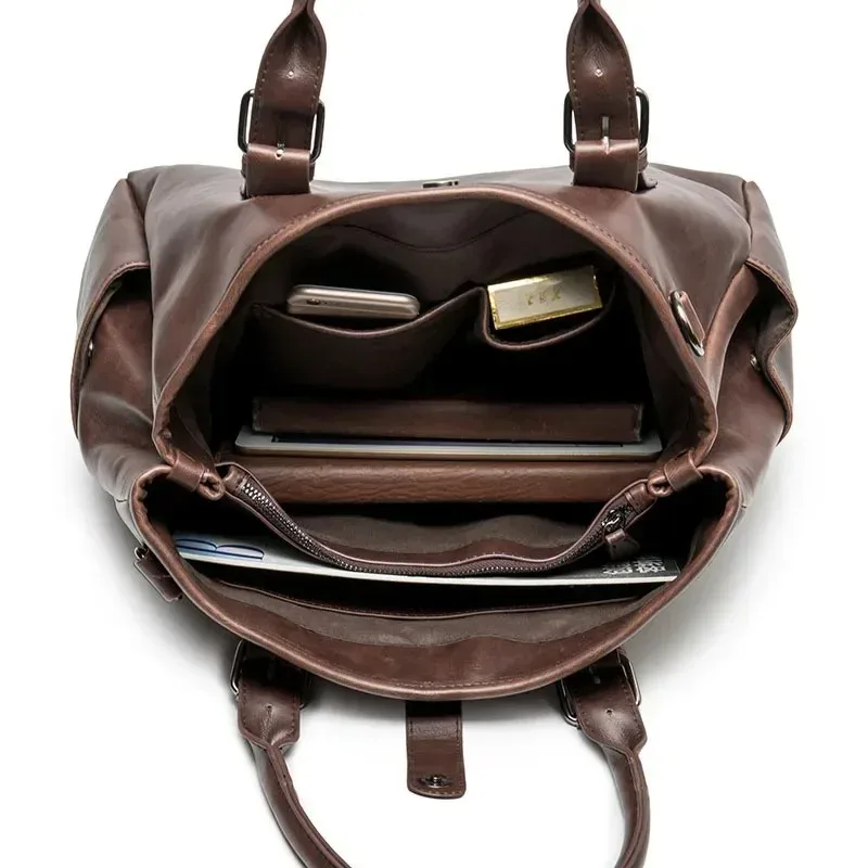 sac à main vintage pour homme, grande capacité, sacoche d'affaires pour ordinateur portable, sacs à poignée supérieure avec bandoulière, sacs bandoulière tendance