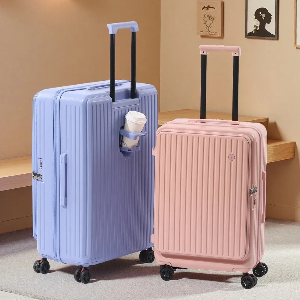 valise extensible multifonctionnelle à ouverture frontale avec porte-gobelet, bagage de grande capacité 360 °   roues amortissantes 20' 24' 28'