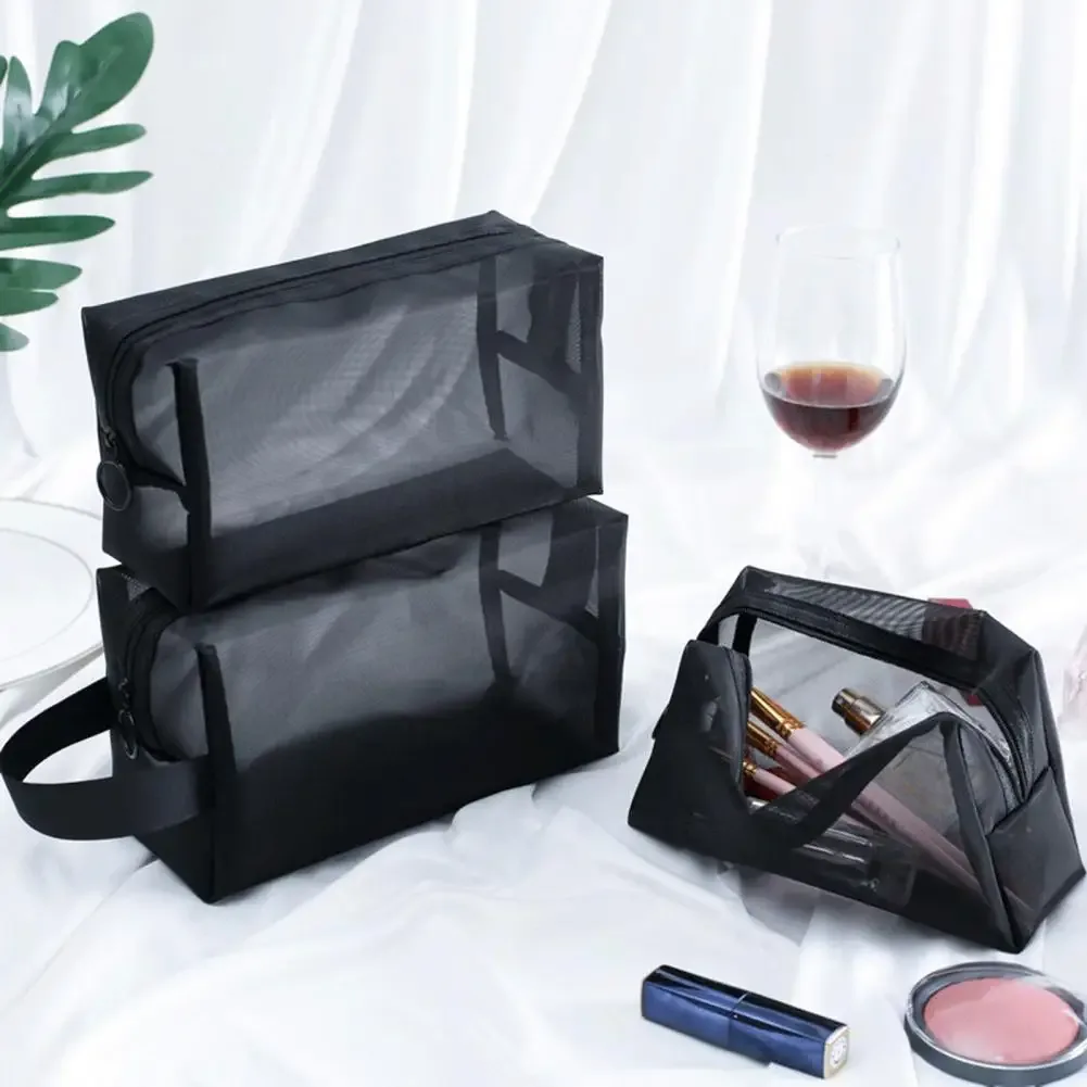 trousse à cosmétiques transparente, lavable, pliable, trousse de toilette, respirante, grande capacité, rangement, maille, voyage, fermeture éclair, trousse de maquillage pour voyage