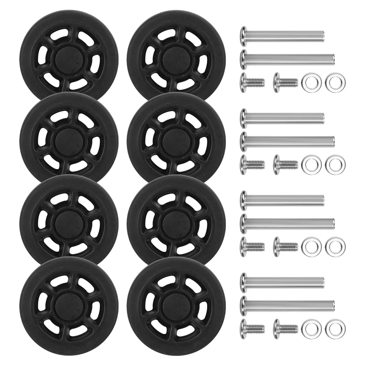 roues de remplacement noires avec vis, pour bagages de voyage, valise, essieux de 55mm, kit de réparation, roulette silays euse, bricolage, 8 pièces