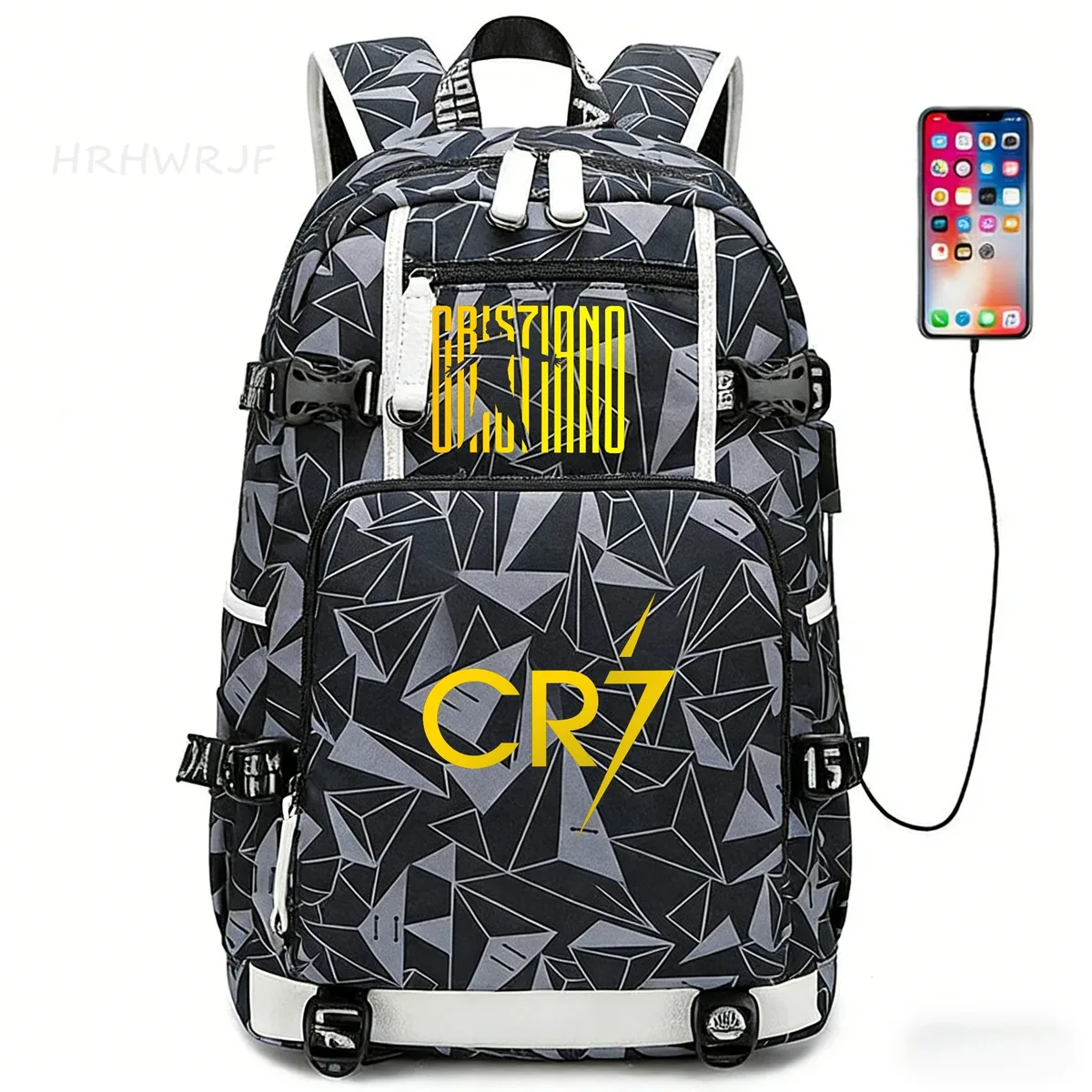 sac à dos camouflage cr7 avec usb, sac d'école pour filles et garçons du secondaire, pour adolescents, simple, multi-poches, capacité de voyage, sac à dos de randonnée pour hommes