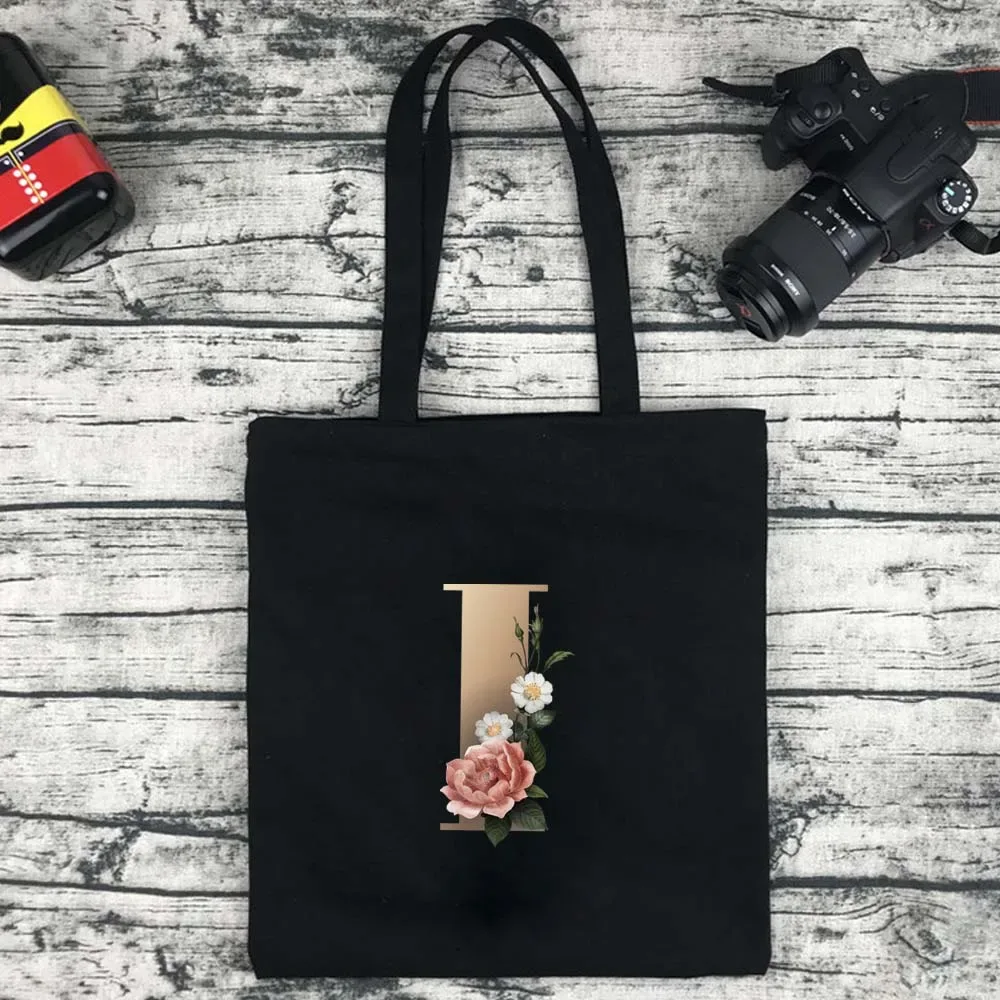 sac de shopping écologique pour femmes, sac à bandoulière portable pliable noir, sac à main réutilisable de grande capacité avec lettres, fourre-tout bolsos