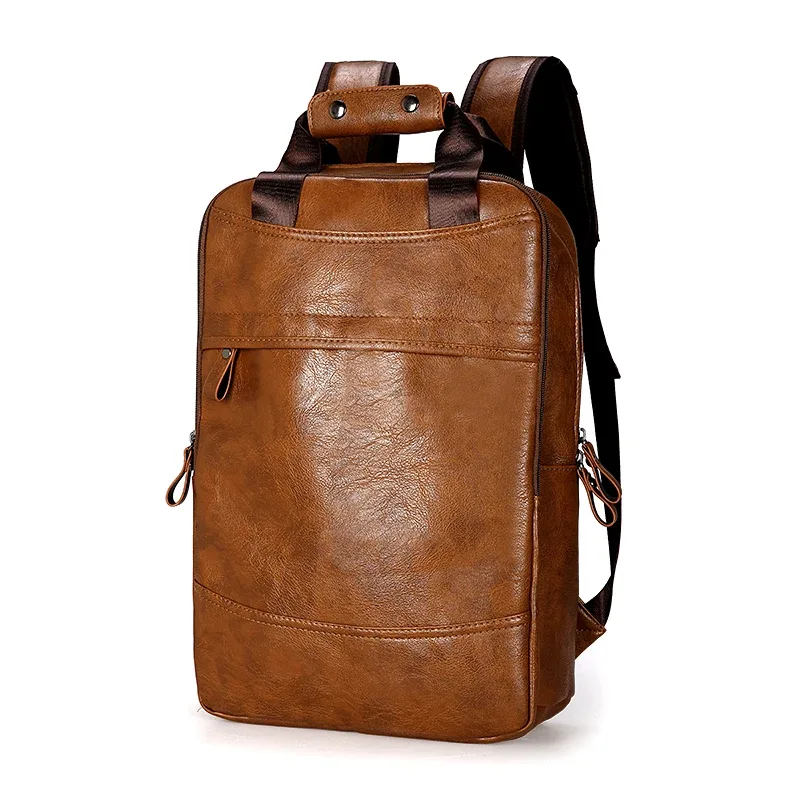 sac dos cuir pu noir marron hommes couverture souple grand ordinateur portable bandoulière arquée jacquard preppy