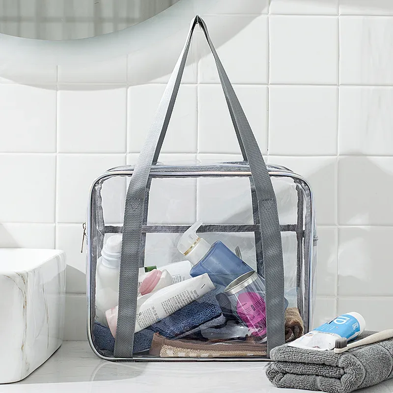 sac de voyage étanche transparent en pvc pour femme, grande capacité, sac de rangement portable pour maquillage, sac de toilette, sac à main unisexe