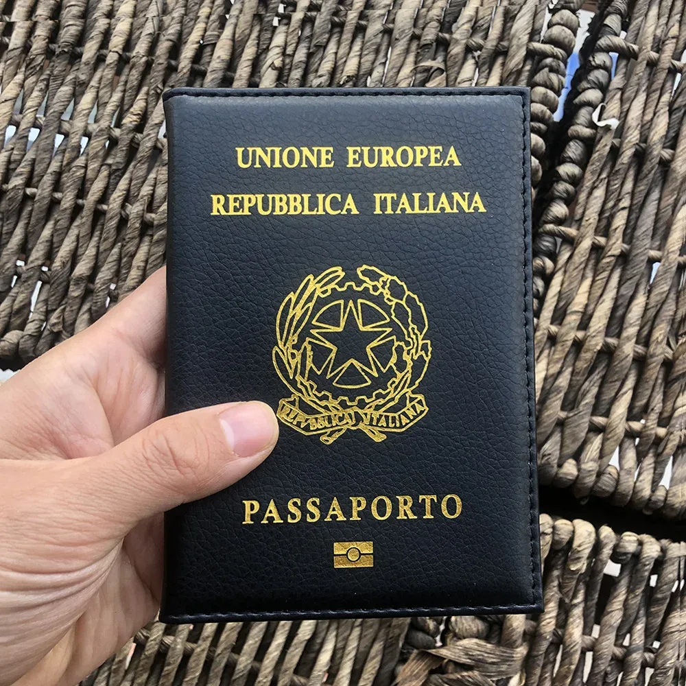 housse de passeport italienne de qualité supérieure pour femme, étui de voyage en cuir pu noir pour passeport, porte-passeport de voyage