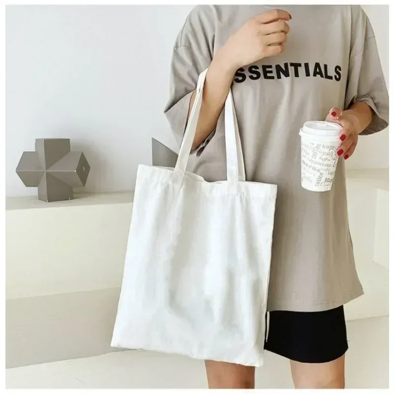 sac à bandoulière de grande capacité en toile noire et blanche, fourre-tout pliable en coton écologique, sac de shopping réutilisable, diy