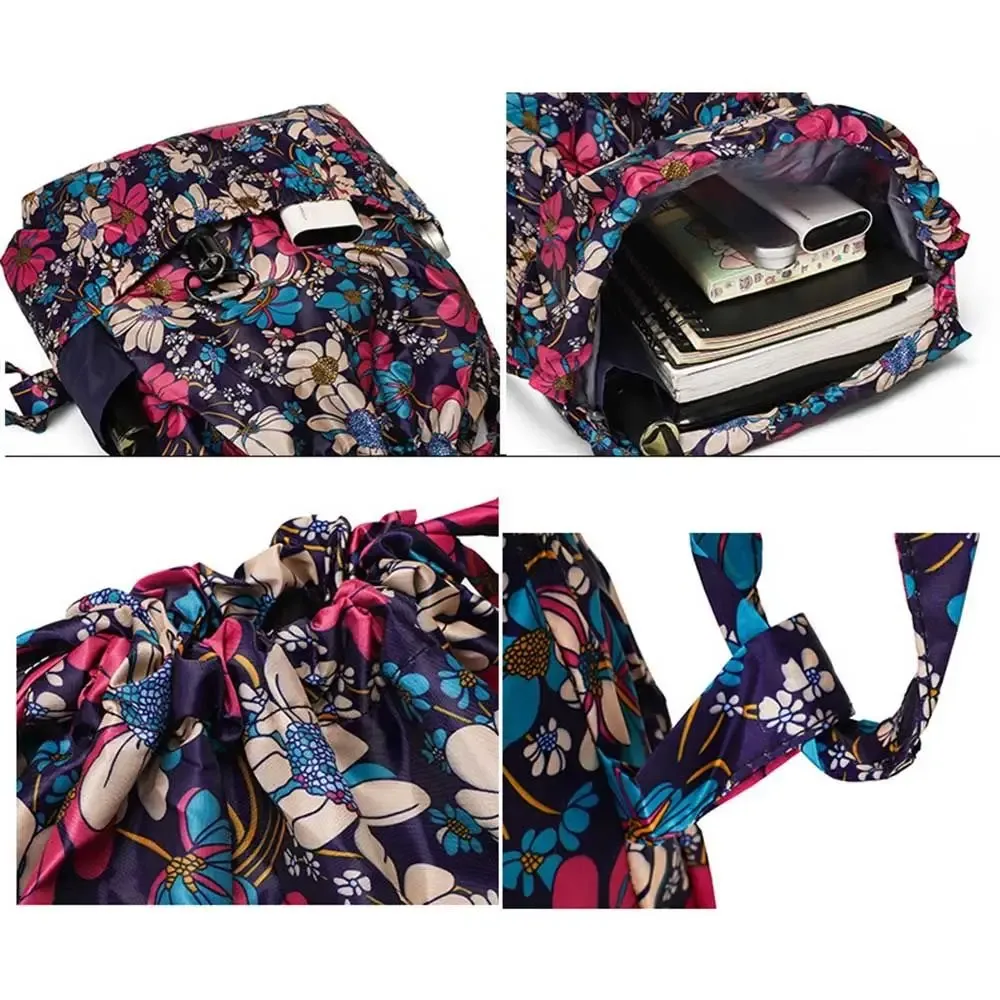 sac à provisions portable étanche en polyester pour dames, sacs à dos de grande capacité, sac à bandoulière de proximité, imprimé floral décontracté