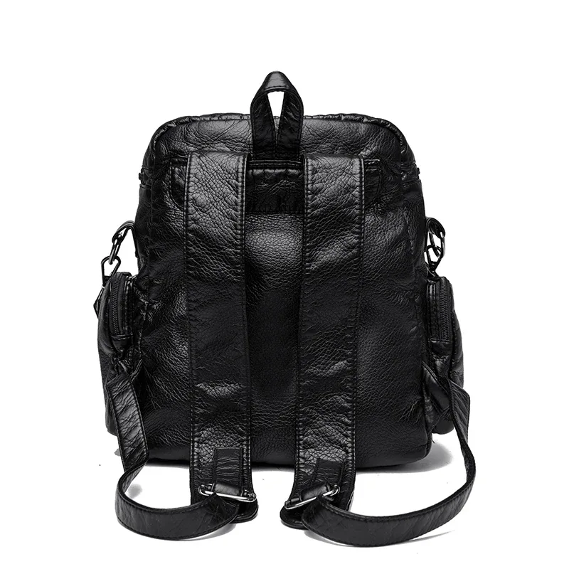 sac dos cuir matière similaire noir bleu gris marron poches multiples rivets dorés décontracté imperméable voyage école collège