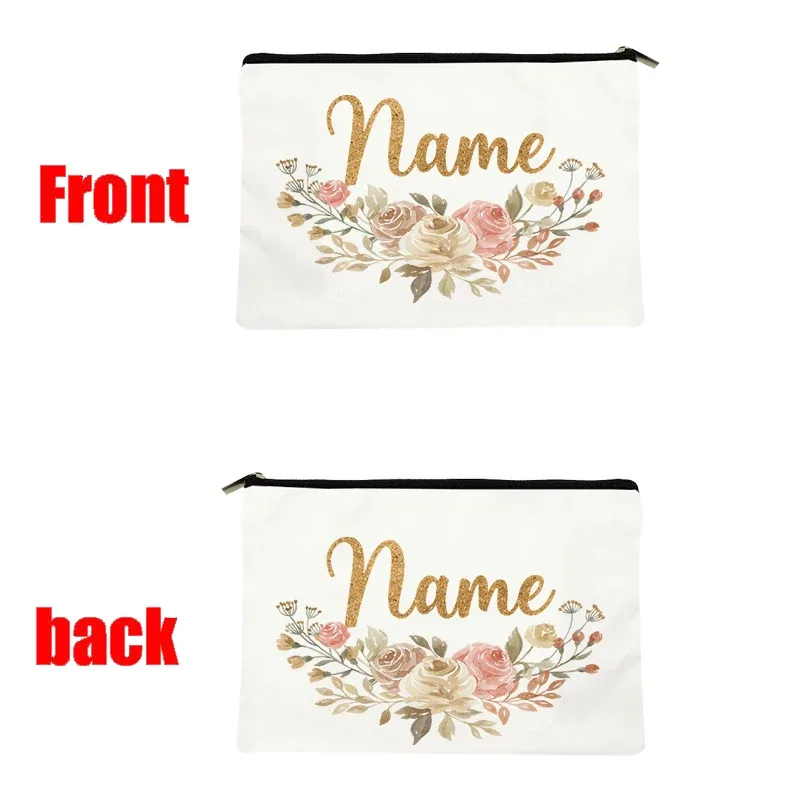 trousse toilette toile blanc motif fleurs vert fermeture éclair pliable extensible décontracté femme voyage cosmétiques