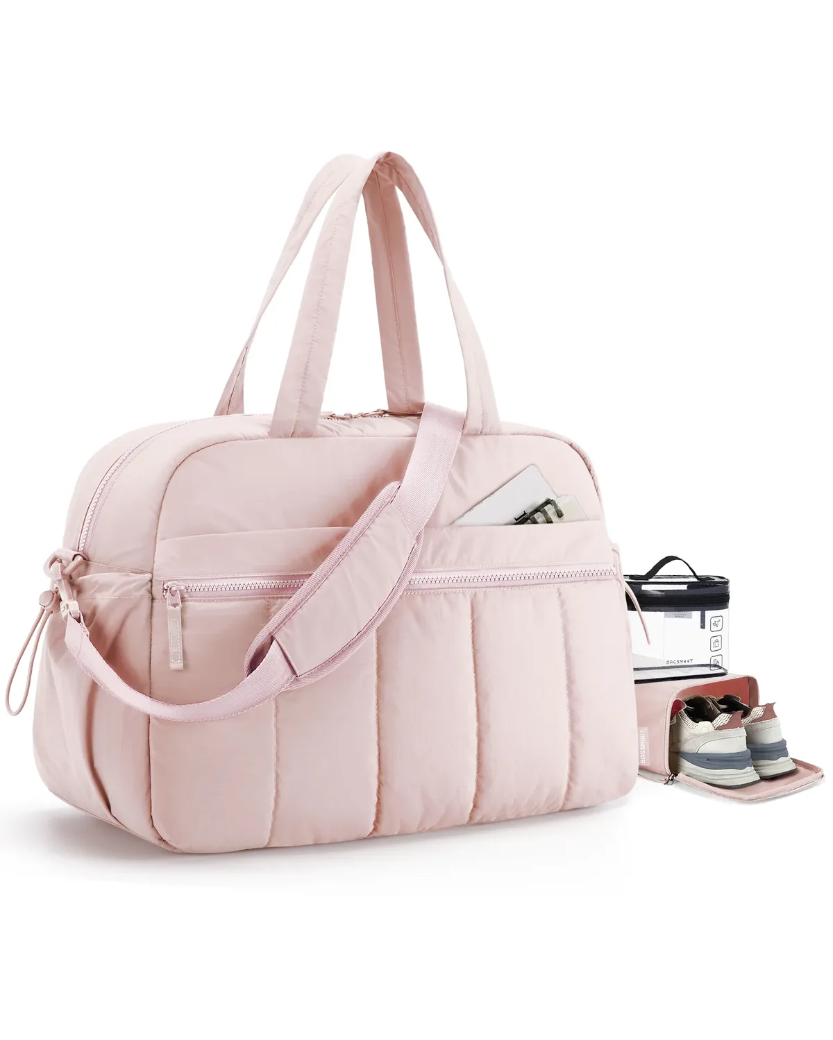 sac voyage polyester plissé beige rose pâle noir gris taupe bandoulière amovible poignée supérieure week end sport