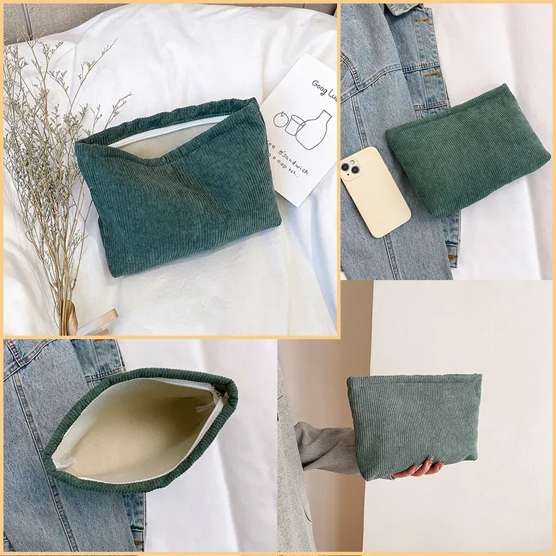 trousse de maquillage en velours côtelé pour femme, style ins, grande capacité, pochette cosmétique portable, étui à rouge à lèvres, porte-monnaie, pochette téléphone, sac à main