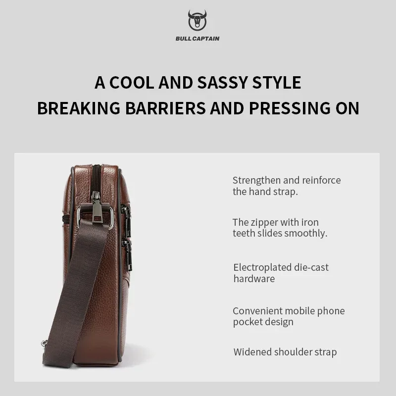 sac à bandoulière en cuir pour homme bullcaptain, multifonctionnel et de grande capacité, sac à bandoulière en cuir de vache, sac à main, sac messager décontracté