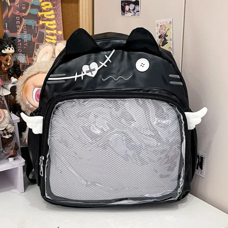 sac à dos chat mignon pour femme, sacs à dos esthétiques féminins, nylon, style japonais, mode décontractée, sac ita transparent, grande capacité