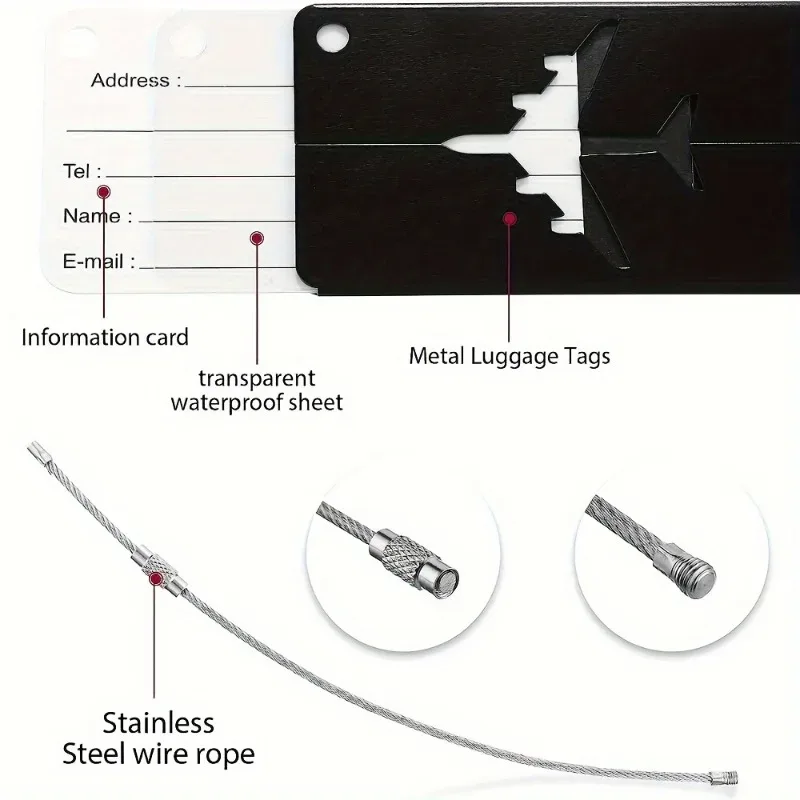 étiquette de bagage de voyage en aluminium, 5/10 pièces, identification durable des bagages avec porte-carte de visite, étiquette de mode, accessoires de voyage