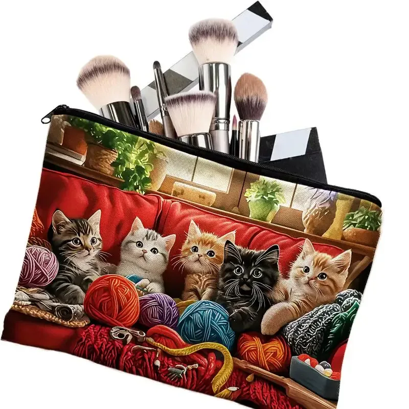 pochette multifonctionnelle à fermeture éclair, jolie pochette de maquillage en forme de chat pour femmes, rangement de bijoux, petit sac de rangement de voyage, 1 pièce