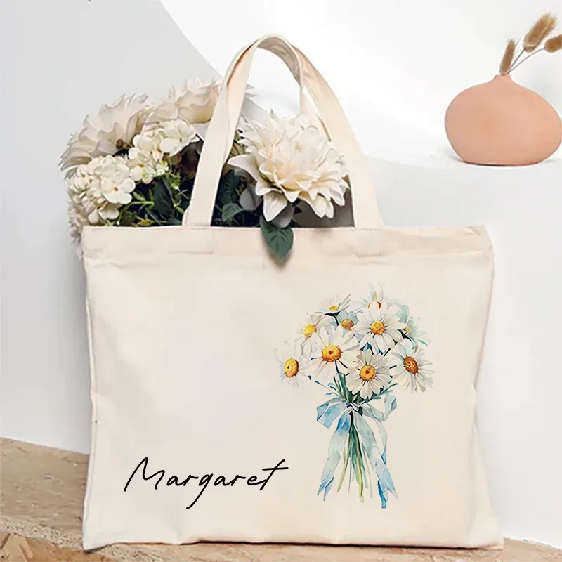 sac à main personnalisé avec nom pour bouquet de fleurs, sac de rangement de voyage, sacs fourre-tout simples, cadeau d'anniversaire personnalisé, mariage, demoiselle d'honneur, initié