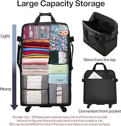 sac voyage sac voyage pu doux noir pliable roulettes poignée arrière fermeture éclair étanche capacité grande