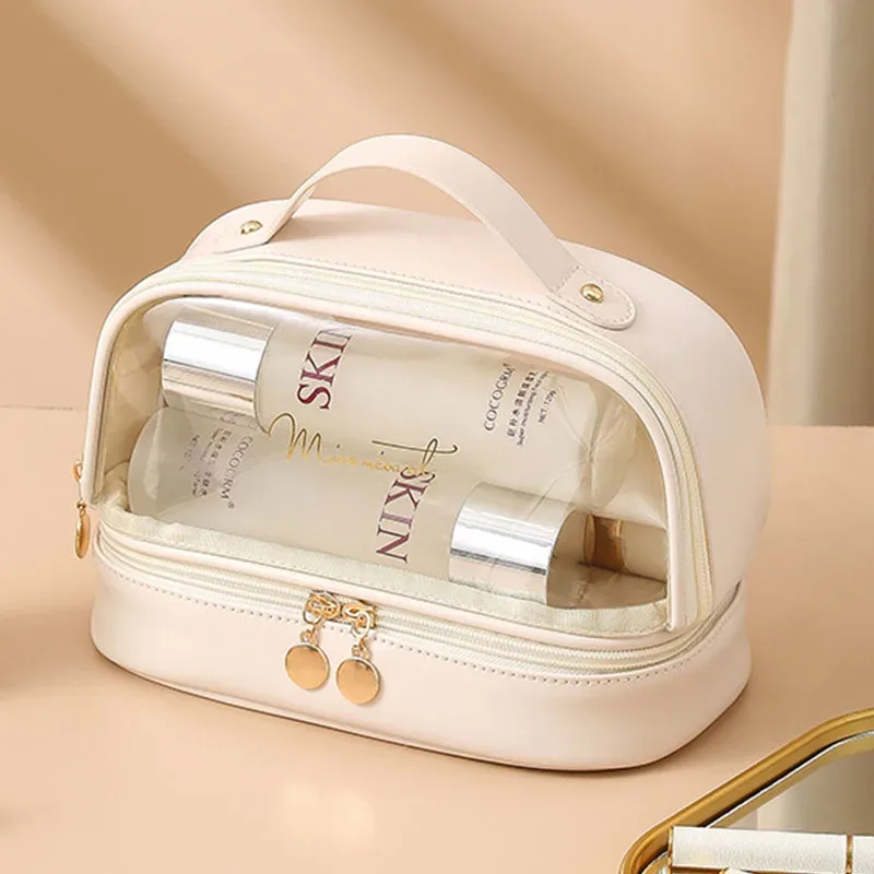 sac de maquillage lanterne lettre personnalisable, sac de rangement de voyage portable de grande capacité, trousse de toilette portable double couche en pu
