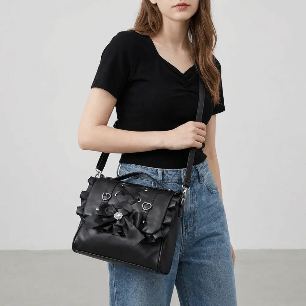 Sac à dos simple avec nœud, grande capacité, style Y2K, sac à bandoulière, sac à main, sac d'école, sac de voyage