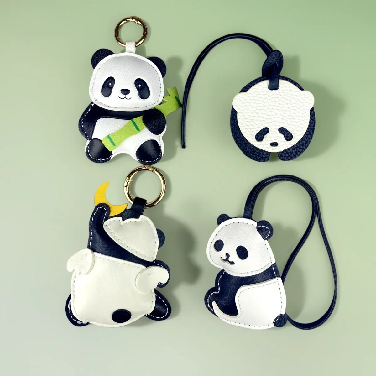 porte-clés/charm de sac en cuir pu style panda - 4 modèles - noir/blanc classique - accessoire polyvalent pour sacs à main, sacs à dos, clés et décoration de chambre, idéal comme cadeau